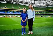 31 May 2025; Leinster mascot Leo Priestman before the United Rugby Championship quarter-final match between Leinster and Scarlets at the Aviva Stadium in Dublin. Photo by Brendan Moran/Sportsfile