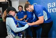 31 May 2025; Leinster players John McKee, Paddy McCarthy and James Culhane with supporters in Autograph Alley before the United Rugby Championship quarter-final match between Leinster and Scarlets at the Aviva Stadium in Dublin. Photo by Seb Daly/Sportsfile