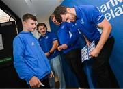 31 May 2025; Leinster players John McKee, Paddy McCarthy and James Culhane with supporters in Autograph Alley before the United Rugby Championship quarter-final match between Leinster and Scarlets at the Aviva Stadium in Dublin. Photo by Seb Daly/Sportsfile