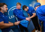 31 May 2025; Leinster players John McKee, Paddy McCarthy and James Culhane with supporters in Autograph Alley before the United Rugby Championship quarter-final match between Leinster and Scarlets at the Aviva Stadium in Dublin. Photo by Seb Daly/Sportsfile