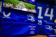 31 May 2025; A commemorative jersey to mark the 100th Leinster cap of Jimmy O'Brien in the Leinster dressingroom before the United Rugby Championship quarter-final match between Leinster and Scarlets at the Aviva Stadium in Dublin. Photo by Brendan Moran/Sportsfile
