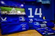 31 May 2025; A commemorative jersey to mark the 100th Leinster cap of Jimmy O'Brien in the Leinster dressingroom before the United Rugby Championship quarter-final match between Leinster and Scarlets at the Aviva Stadium in Dublin. Photo by Brendan Moran/Sportsfile