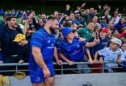 31 May 2025; Rabah Slimani of Leinster with supporters after the United Rugby Championship quarter-final match between Leinster and Scarlets at the Aviva Stadium in Dublin. Photo by Brendan Moran/Sportsfile