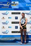 1 June 2025; Fiona Murtagh of Ireland with a silver medal after the Women’s Single Sculls A Final at the 2025 European Rowing Championships at Plovdiv Canoe and Rowing Centre in Plovdiv, Bulgaria. Photo by Nikola Krstic/Sportsfile