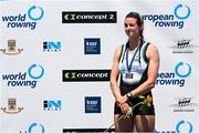1 June 2025; Fiona Murtagh of Ireland with a silver medal after the Women’s Single Sculls A Final at the 2025 European Rowing Championships at Plovdiv Canoe and Rowing Centre in Plovdiv, Bulgaria. Photo by Nikola Krstic/Sportsfile