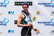 1 June 2025; Fiona Murtagh of Ireland with a silver medal after the Women’s Single Sculls A Final at the 2025 European Rowing Championships at Plovdiv Canoe and Rowing Centre in Plovdiv, Bulgaria. Photo by Nikola Krstic/Sportsfile