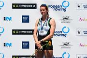 1 June 2025; Fiona Murtagh of Ireland with a silver medal after the Women’s Single Sculls A Final at the 2025 European Rowing Championships at Plovdiv Canoe and Rowing Centre in Plovdiv, Bulgaria. Photo by Nikola Krstic/Sportsfile