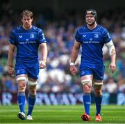 31 May 2025; Ryan Baird, left, and James Ryan of Leinster during the United Rugby Championship quarter-final match between Leinster and Scarlets at the Aviva Stadium in Dublin. Photo by Brendan Moran/Sportsfile