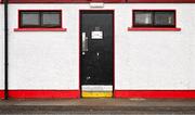 1 June 2025; A general view of the Derry dressing room door before the GAA Football All-Ireland Senior Championship Round 2 match between Derry and Galway at Celtic Park in Derry. Photo by Piaras Ó Mídheach/Sportsfile