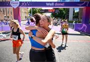 1 June 2025; Shannon Larkin, right, and Emily Brennan after the 2025 Vhi Women’s Mini Marathon. More than 28,500 women from all over the country took to the streets of Dublin to run, walk and jog the 10km route, raising much needed funds for hundreds of charities. For further information please log on to www.vhiwomensminimarathon.ie Photo by David Fitzgerald/Sportsfile