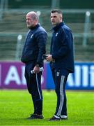 1 June 2025; Cavan manager Raymond Galligan, right, and forwards coach Stephen O'Neill before the GAA Football All-Ireland Senior Championship Round 2 match between Cavan and Donegal at Kingspan Breffni in Cavan. Photo by Brendan Moran/Sportsfile