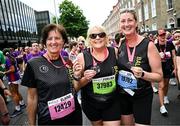 1 June 2025; Participants, from left, Elaine Redmond, Fidelma Hardiman and Leona Hardiman, after the 2025 Vhi Women’s Mini Marathon. More than 28,500 women from all over the country took to the streets of Dublin to run, walk and jog the 10km route, raising much needed funds for hundreds of charities. For further information please log on to www.vhiwomensminimarathon.ie Photo by Seb Daly/Sportsfile
