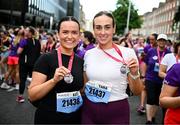 1 June 2025; Participants Kate Coleman, left, and Tara Conway after the 2025 Vhi Women’s Mini Marathon. More than 28,500 women from all over the country took to the streets of Dublin to run, walk and jog the 10km route, raising much needed funds for hundreds of charities. For further information please log on to www.vhiwomensminimarathon.ie Photo by Seb Daly/Sportsfile