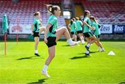 1 June 2025; Chloe Mustaki during a Republic of Ireland women's training session at Turner's Cross in Cork. Photo by Stephen McCarthy/Sportsfile