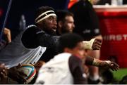 31 May 2025; Siya Kolisi of Hollywoodbets Sharks reacts during the United Rugby Championship quarter-final match between Hollywoodbets Sharks and Munster at Kings Park Stadium in Durban, South Africa. Photo by Shaun Roy/Sportsfile