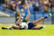 31 May 2025; Jordan Morris of Meath and Niall Higgins of Roscommon tussle during the GAA Football All-Ireland Senior Championship Round 2 match between Roscommon and Meath at King & Moffatt Dr Hyde Park in Roscommon. Photo by Tom Beary/Sportsfile