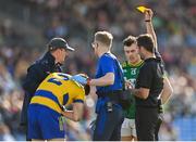 31 May 2025; Referee Paul Faloon shows a yellow card to Jordan Morris of Meath during the GAA Football All-Ireland Senior Championship Round 2 match between Roscommon and Meath at King & Moffatt Dr Hyde Park in Roscommon. Photo by Tom Beary/Sportsfile
