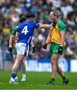 1 June 2025; Cian Reilly of Cavan, left, and Michael Murphy of Donegal during the GAA Football All-Ireland Senior Championship Round 2 match between Cavan and Donegal at Kingspan Breffni in Cavan. Photo by Brendan Moran/Sportsfile