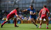 31 May 2025; James Lowe of Leinster in action against Marnus van der Merwe of Scarlets, left, during the United Rugby Championship quarter-final match between Leinster and Scarlets at the Aviva Stadium in Dublin. Photo by Seb Daly/Sportsfile