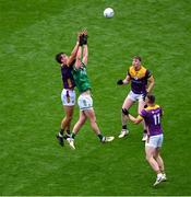 1 June 2025; Ryan Lyons of Fermanagh in action against Liam Coleman of Wexford during the Tailteann Cup match between Fermanagh and Wexford at Croke Park in Dublin. Photo by Daire Brennan/Sportsfile