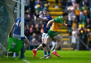 1 June 2025; Finnbarr Roarty of Donegal reacts after scoring his side's first goal during the GAA Football All-Ireland Senior Championship Round 2 match between Cavan and Donegal at Kingspan Breffni in Cavan. Photo by Brendan Moran/Sportsfile