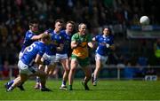 1 June 2025; Michael Murphy of Donegal in action against Padraig Faulkner and Dara McVeety of Cavan during the GAA Football All-Ireland Senior Championship Round 2 match between Cavan and Donegal at Kingspan Breffni in Cavan. Photo by Brendan Moran/Sportsfile