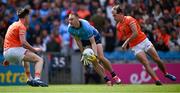 1 June 2025; Peadar Ó Cofaigh Byrne of Dublin in action against Ben Crealey, left, Barry McCambridge of Armagh during the GAA Football All-Ireland Senior Championship Round 2 match between Dublin and Armagh at Croke Park in Dublin. Photo by Ray McManus/Sportsfile