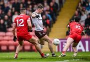 1 June 2025; Matthew Tierney of Galway shoots to score his side's third goal during the GAA Football All-Ireland Senior Championship Round 2 match between Derry and Galway at Celtic Park in Derry. Photo by Piaras Ó Mídheach/Sportsfile