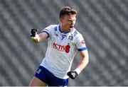 1 June 2025; Conor McCarthy of Monaghan celebrates after scoring his side's first goal during the GAA Football All-Ireland Senior Championship Round 2 match between Monaghan and Clare at St Tiernach’s Park in Clones, Monaghan. Photo by Michael P Ryan/Sportsfile