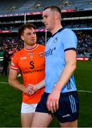1 June 2025; Jason Duffy of Armagh and Peadar Ó Cofaigh Byrne of Dublin after the GAA Football All-Ireland Senior Championship Round 2 match between Dublin and Armagh at Croke Park in Dublin. Photo by Ray McManus/Sportsfile
