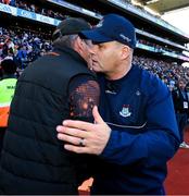 1 June 2025; Armagh manager Kieran McGeeney and Dublin manager Dessie Farrell after the GAA Football All-Ireland Senior Championship Round 2 match between Dublin and Armagh at Croke Park in Dublin. Photo by Ray McManus/Sportsfile