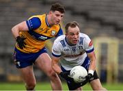 1 June 2025; Jack McCarron of Monaghan in action against Ronan Lanigan of Clare during the GAA Football All-Ireland Senior Championship Round 2 match between Monaghan and Clare at St Tiernach’s Park in Clones, Monaghan. Photo by Michael P Ryan/Sportsfile