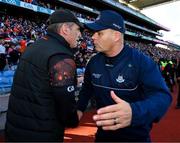 1 June 2025; Armagh manager Kieran McGeeney and Dublin manager Dessie Farrell after the GAA Football All-Ireland Senior Championship Round 2 match between Dublin and Armagh at Croke Park in Dublin. Photo by Ray McManus/Sportsfile
