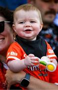 1 June 2025; A young Armagh supporter near the end of the GAA Football All-Ireland Senior Championship Round 2 match between Dublin and Armagh at Croke Park in Dublin. Photo by Ray McManus/Sportsfile