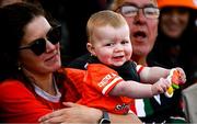 1 June 2025; A young Armagh supporter near the end of the GAA Football All-Ireland Senior Championship Round 2 match between Dublin and Armagh at Croke Park in Dublin. Photo by Ray McManus/Sportsfile