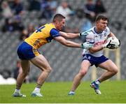 1 June 2025; Conor McCarthy of Monaghan in action against Eoin Cleary of Clare during the GAA Football All-Ireland Senior Championship Round 2 match between Monaghan and Clare at St Tiernach’s Park in Clones, Monaghan. Photo by Michael P Ryan/Sportsfile