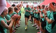 2 June 2025; Louise Quinn is given a guard of honour by team-mates following a Republic of Ireland women's media conference at Páirc Uí Chaoimh in Cork. Photo by Stephen McCarthy/Sportsfile