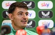 2 June 2025; Goalkeeper Max O'Leary during a Republic of Ireland media conference at the FAI Headquarters in Abbotstown, Dublin. Photo by Seb Daly/Sportsfile