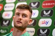 2 June 2025; Josh Honohan during a Republic of Ireland media conference at the FAI Headquarters in Abbotstown, Dublin. Photo by Seb Daly/Sportsfile