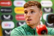 2 June 2025; Jake O'Brien during a Republic of Ireland media conference at the FAI Headquarters in Abbotstown, Dublin. Photo by Seb Daly/Sportsfile