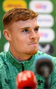 2 June 2025; Jake O'Brien during a Republic of Ireland media conference at the FAI Headquarters in Abbotstown, Dublin. Photo by Seb Daly/Sportsfile