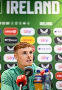 2 June 2025; Jake O'Brien during a Republic of Ireland media conference at the FAI Headquarters in Abbotstown, Dublin. Photo by Seb Daly/Sportsfile