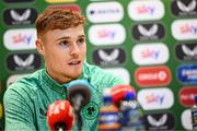2 June 2025; Jake O'Brien during a Republic of Ireland media conference at the FAI Headquarters in Abbotstown, Dublin. Photo by Seb Daly/Sportsfile