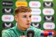 2 June 2025; Jake O'Brien during a Republic of Ireland media conference at the FAI Headquarters in Abbotstown, Dublin. Photo by Seb Daly/Sportsfile
