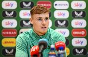 2 June 2025; Jake O'Brien during a Republic of Ireland media conference at the FAI Headquarters in Abbotstown, Dublin. Photo by Seb Daly/Sportsfile
