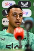 2 June 2025; Adam Idah during a Republic of Ireland media conference at the FAI Headquarters in Abbotstown, Dublin. Photo by Seb Daly/Sportsfile