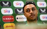 2 June 2025; Adam Idah during a Republic of Ireland media conference at the FAI Headquarters in Abbotstown, Dublin. Photo by Seb Daly/Sportsfile