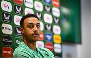 2 June 2025; Adam Idah during a Republic of Ireland media conference at the FAI Headquarters in Abbotstown, Dublin. Photo by Seb Daly/Sportsfile