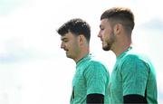 2 June 2025; Goalkeepers Max O'Leary, left, and Josh Keeley during a Republic of Ireland training session at the FAI National Training Centre in Abbotstown, Dublin. Photo by Seb Daly/Sportsfile