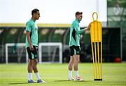2 June 2025; Adam Idah, left, and Evan Ferguson during a Republic of Ireland training session at the FAI National Training Centre in Abbotstown, Dublin. Photo by Seb Daly/Sportsfile
